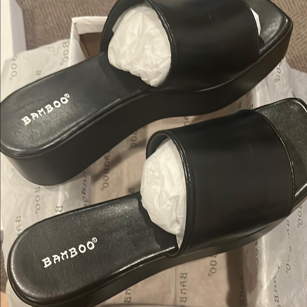 Bamboo Women's Black Platform Sandals